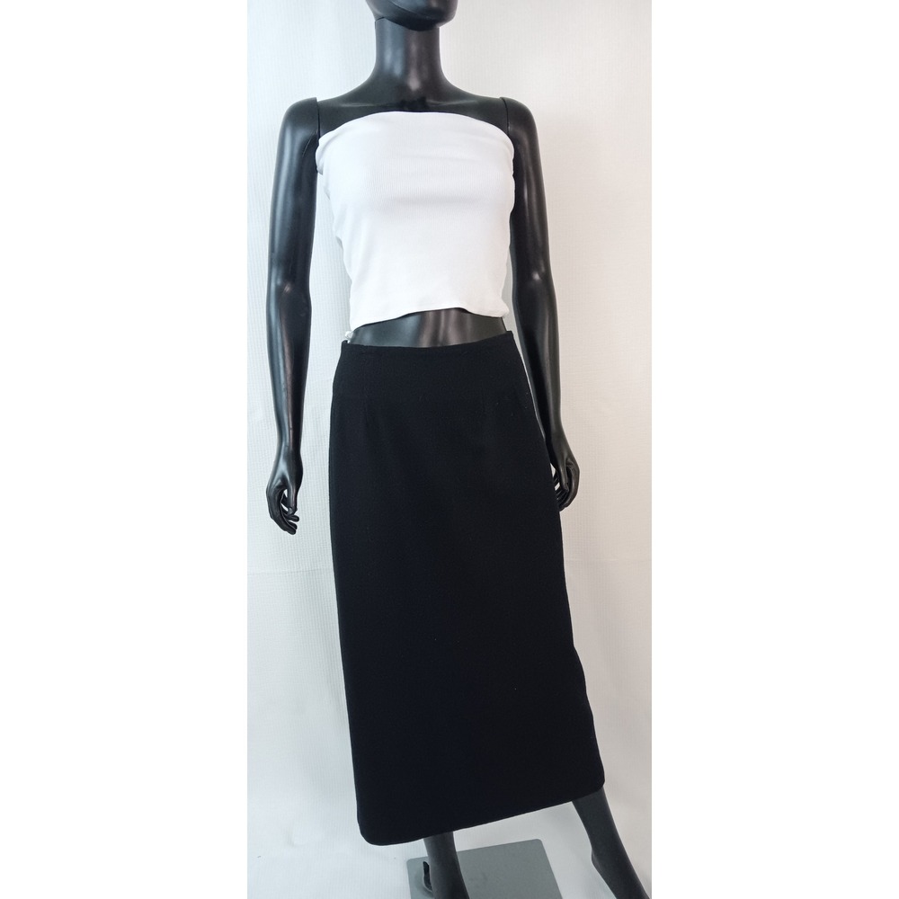J.G. Hook Black Wool Pencil Skirt Made in USA Size 10 Vintage Midi Back Slit